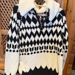 Show Me Your MuMu Black and White Knit with Sherpa Collar